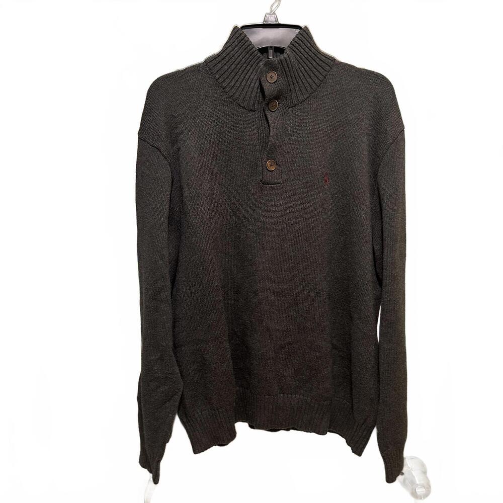 Polo by Ralph Lauren Gray Men's Cotton Knit Sweater Buttoned Mock Collar - XL